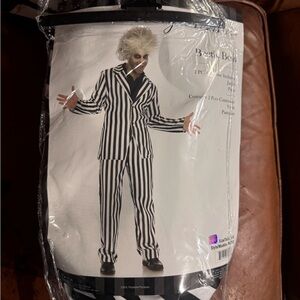 new Beetlejuice Black White Striped Costume Suit halloween men’s L jacket pants